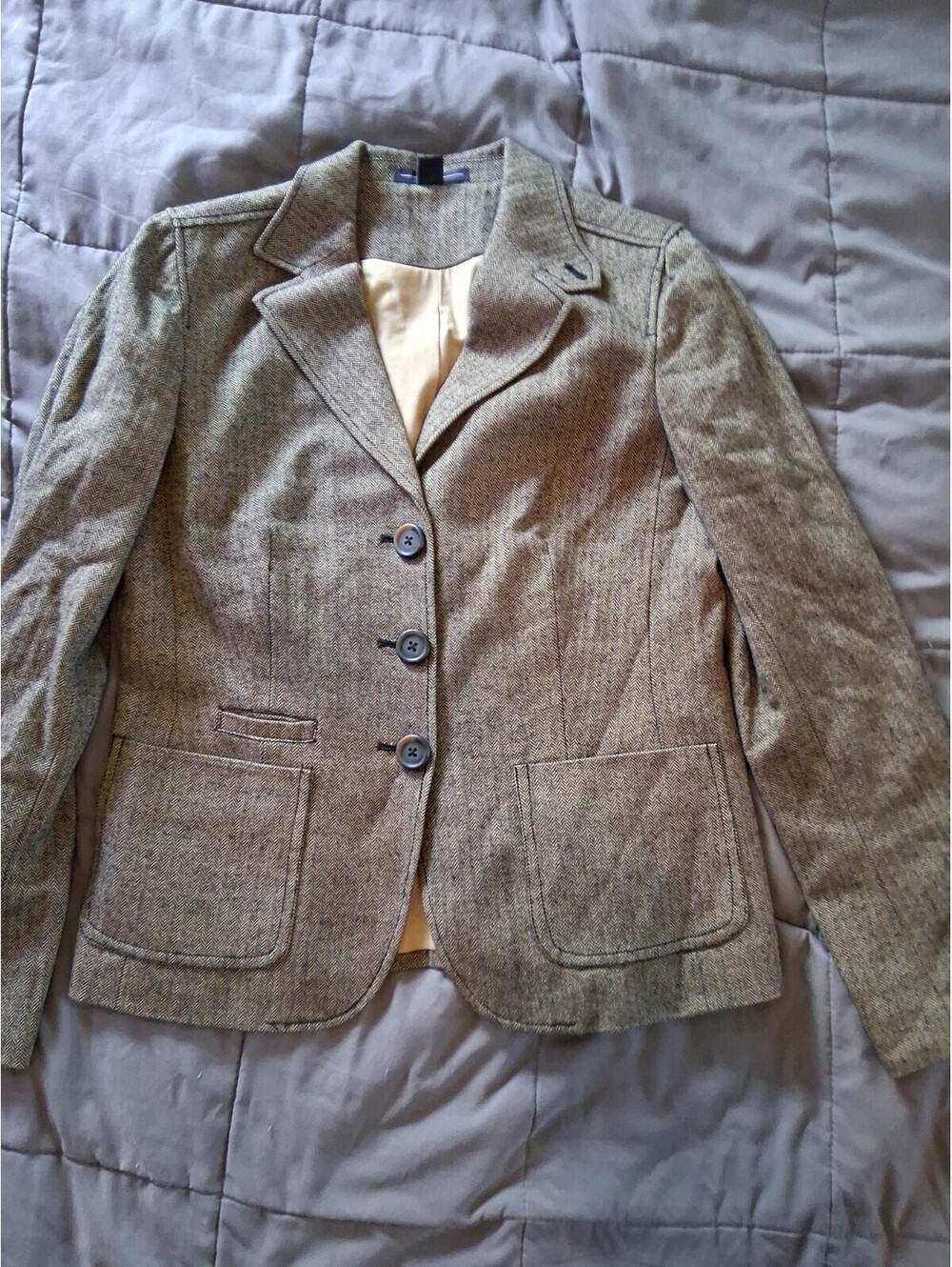 Gap Womens Tweed Wool Blend Button Up Preppy Blazer Size 6 Brown Herringbone C2